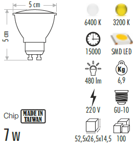 Cata 7 Watt 6400K Beyaz Işık Led Ampul GU10 Duylu CT-4215 Beyaz Işık