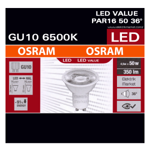 Osram GU10 Duylu 4.5W Led Ampul 6500 Kelvin Beyaz Işık