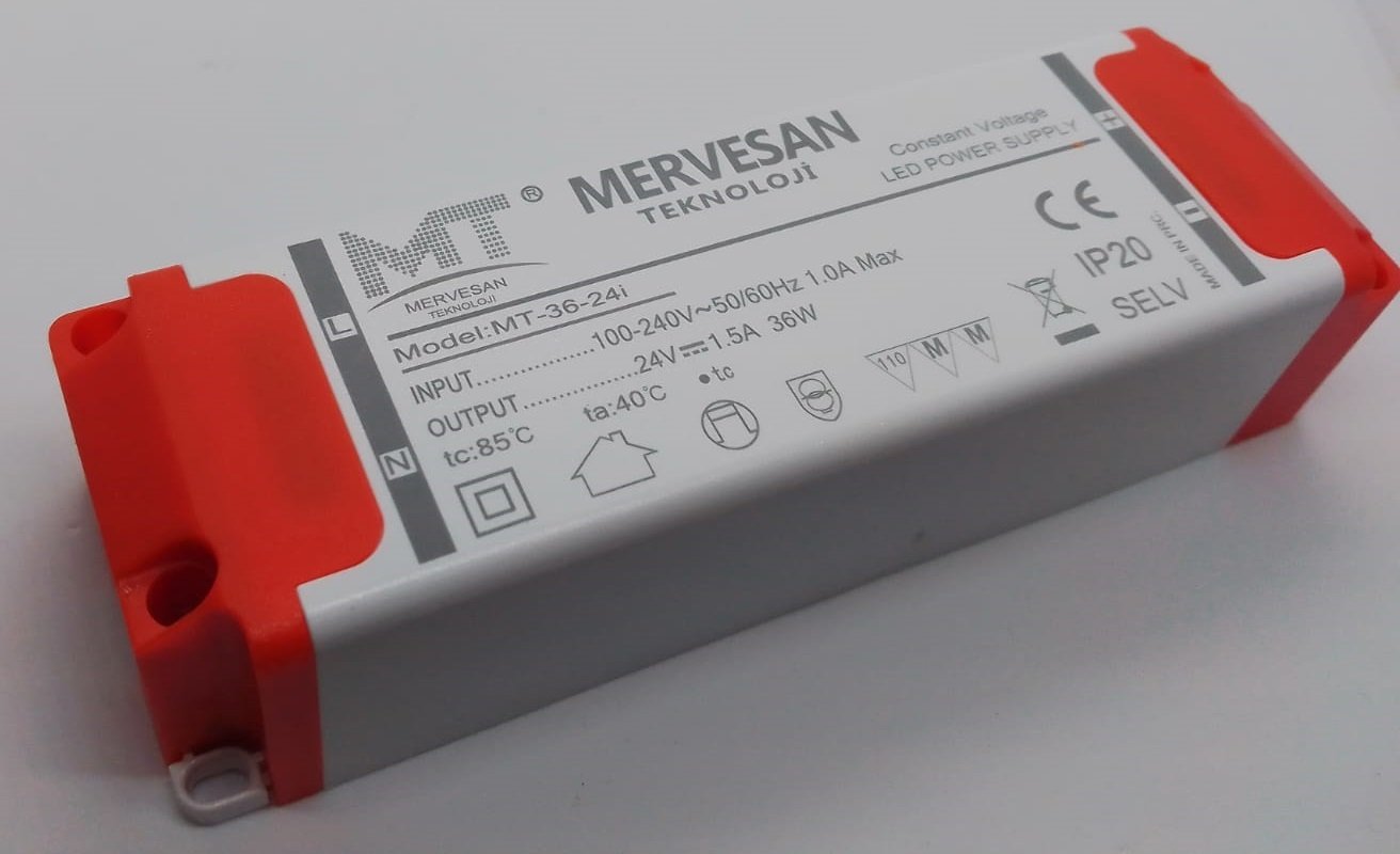 Mervesan 36W 24V 1.5A Plastik Kasa Sabit Voltaj AC/DC (SMPS) Adaptör MT-36-24İ