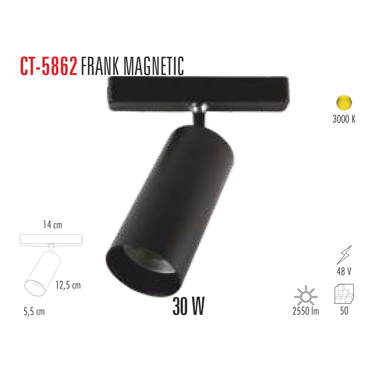 CATA 30W FRANK Magnet Led Spot SİYAH(Günışığı) CT-5862G