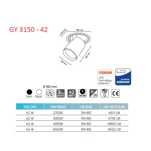 Goya Dimlenebilir 40 W COB Ledli Mağaza Armatürleri Goya GY 3150 42 Dim