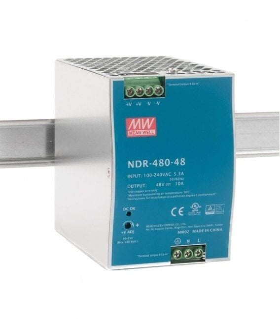 MEANWELL- NDR-480-48 	48Vdc 10.0Amp DIN Rail  NDR-480-48