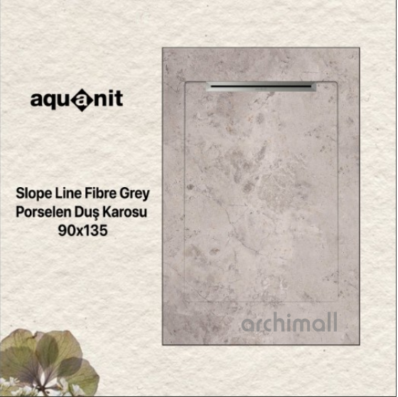 Aquanit 90x135 Slope Line Fibre Grey Porselen Duş Karosu