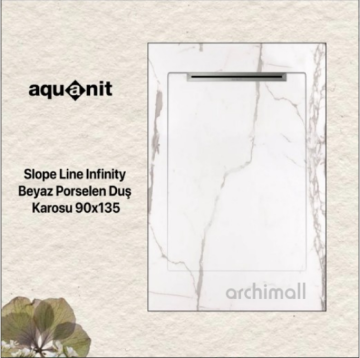 Aquanit 90X135 Slope Line İnfinity Beyaz Porselen Duş Karosu