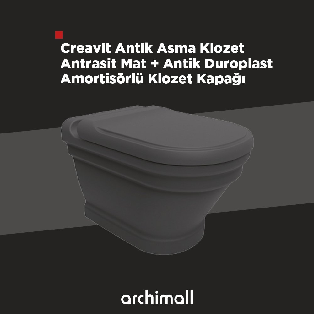 Creavit Antik Antrasit Asma Klozet Seti