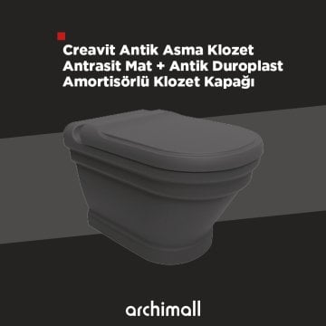 Creavit Antik Antrasit Asma Klozet Seti