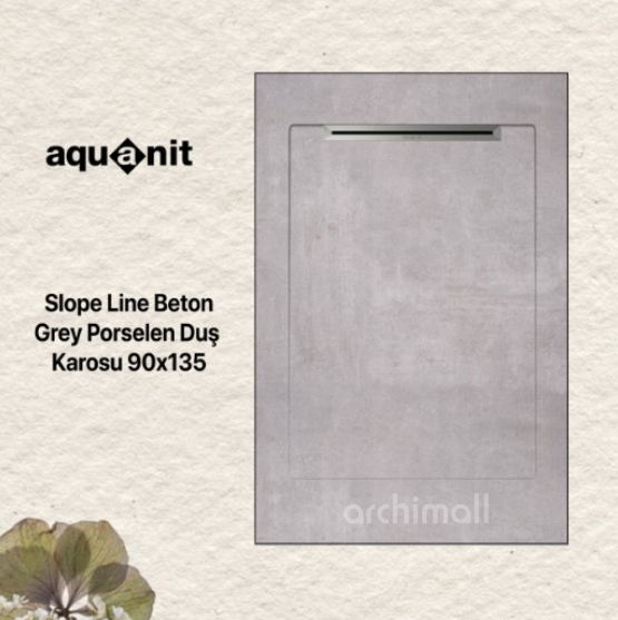 Aquanit 90x135 Slope Line Beton Grey Porselen Duş Karosu