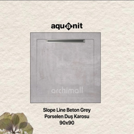 Aquanit 90X90 Slope Line Beton Grey Porselen Duş Karosu
