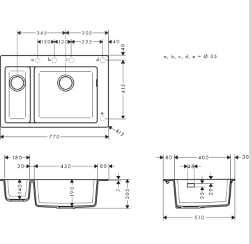 Hansgrohe S510-F635 Ankastre Eviye Taş Grisi 43315290