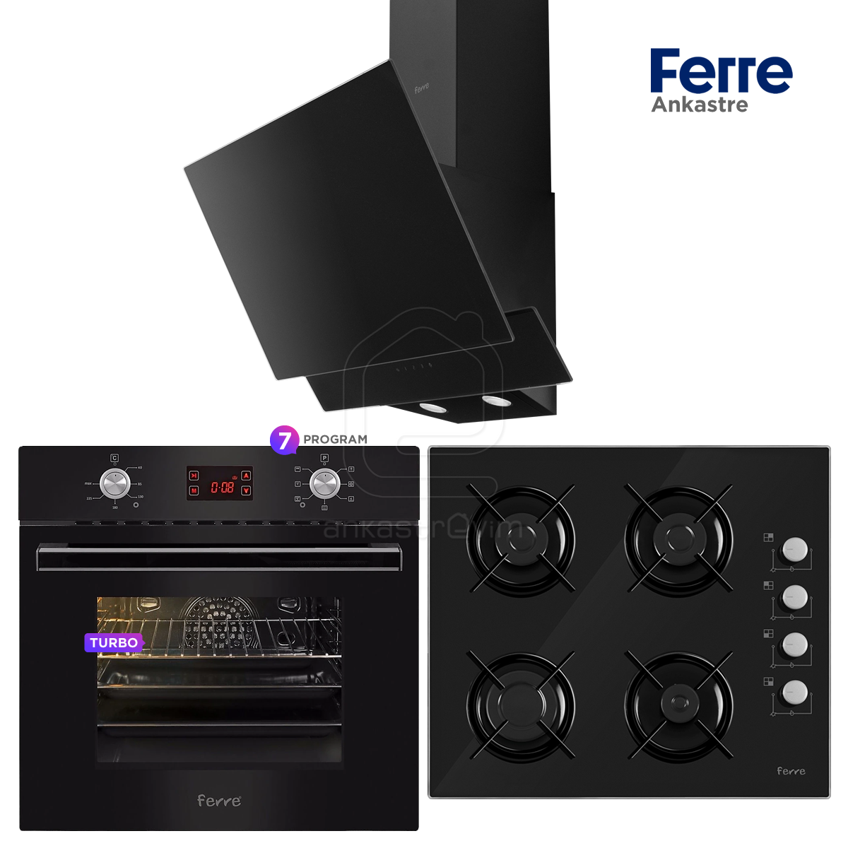 Ferre Black Grande - Siyah Cam Ankastre Set