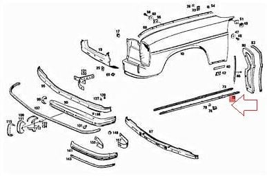 Mercedes W115 Çamurluk Çıtası/Çamurluk Nikelajı SOL Ön