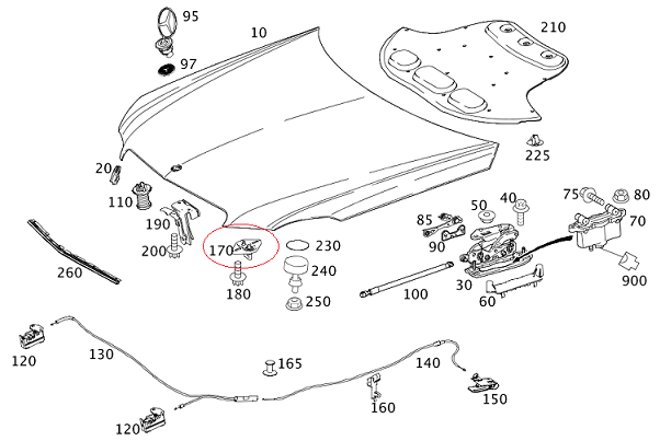 Mercedes E Seri W212/W166/W205/W253 Motor Kaput Kilidi/Kaput Kancası Üst Sol Sağ