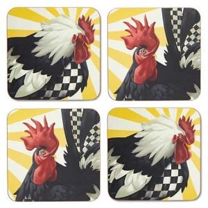 Sunrise Rooster Cork Back Coasters - Set of 4