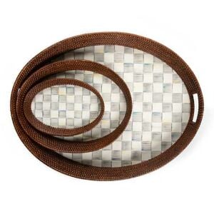 Sterling Check Rattan & Enamel Tray - Small