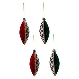 Velvet Patchwork Drop Ornaments - Set of 4