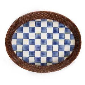 Royal Check Rattan & Enamel Tray - Large