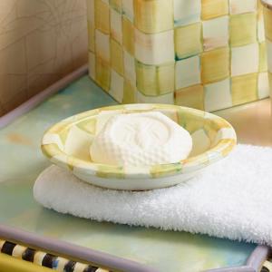 Parchment Check Enamel Soap Dish