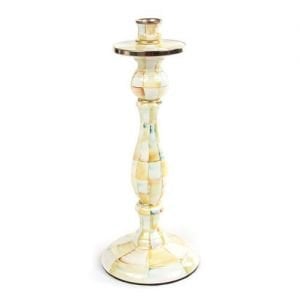 Parchment Check Enamel Candlestick - Large