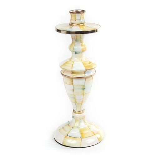 Parchment Check Enamel Candlestick - Medium