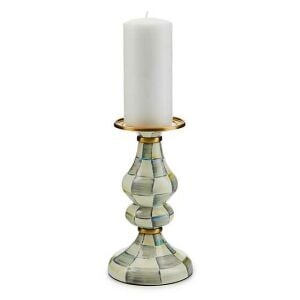 Sterling Check Enamel Pillar Candlestick - Medium