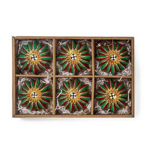 Red & Green Glass Reflector Ornaments - Set of 6