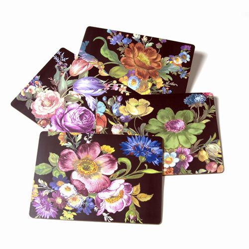 Flower Market Placemats - Black - Set of 4