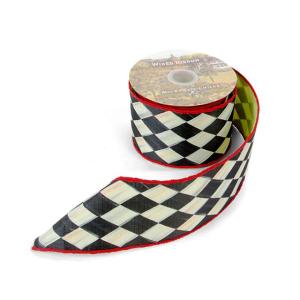 Courtly Harlequin 3'' Ribbon - Chartreuse Back