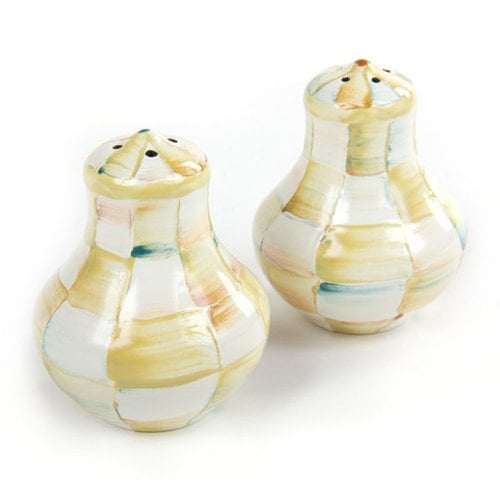 Parchment Check Enamel Salt & Pepper Shakers