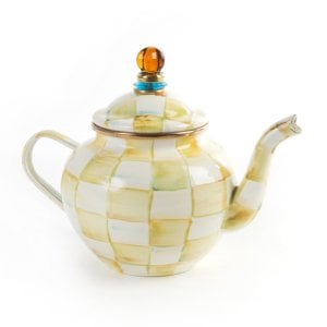 Parchment Check Enamel Teapot - 4 Cup