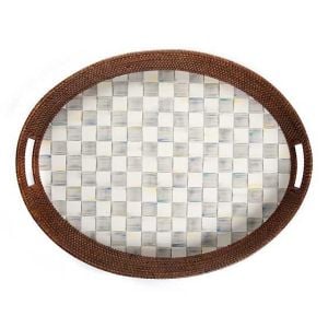 Sterling Check Rattan & Enamel Party Serving Tray