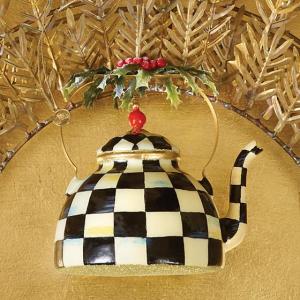Glass Ornament - Courtly Check Tea Kettle
