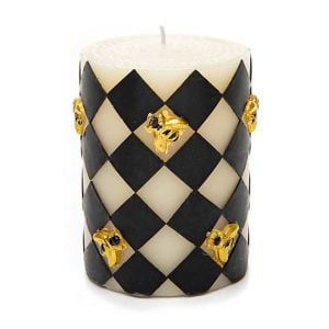 Harlequin Bee Pillar Candle - 4'' - Black