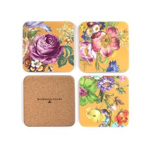 Flower Market Ochre Cork Back Coasters - Set of 4