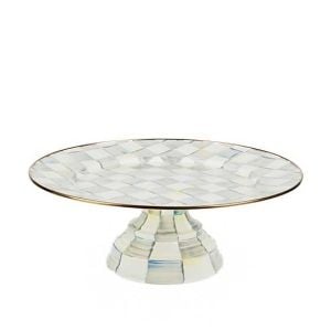 Sterling Check Enamel Pedestal Platter - Small