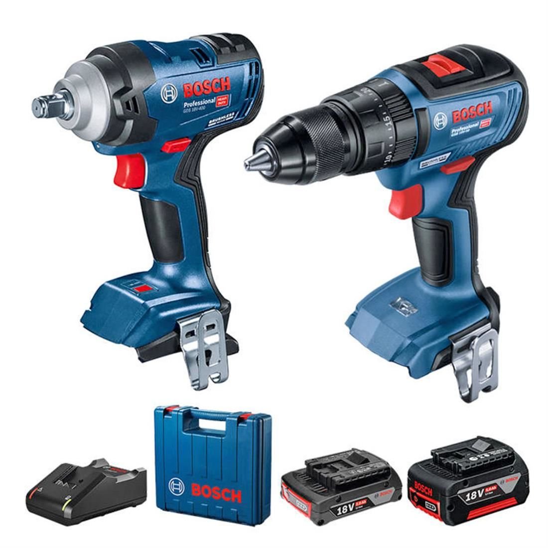 Bosch GDS 18V-400 + GSB 18V-50 Darbeli Somun Sıkma + Vidalama 18V 2 Ah+ 5Ah