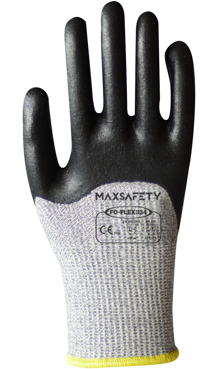 MAXSAFETY FOFLEX-334  3/4 FOAM NITRILE COATED GLOVES HPPE LINED