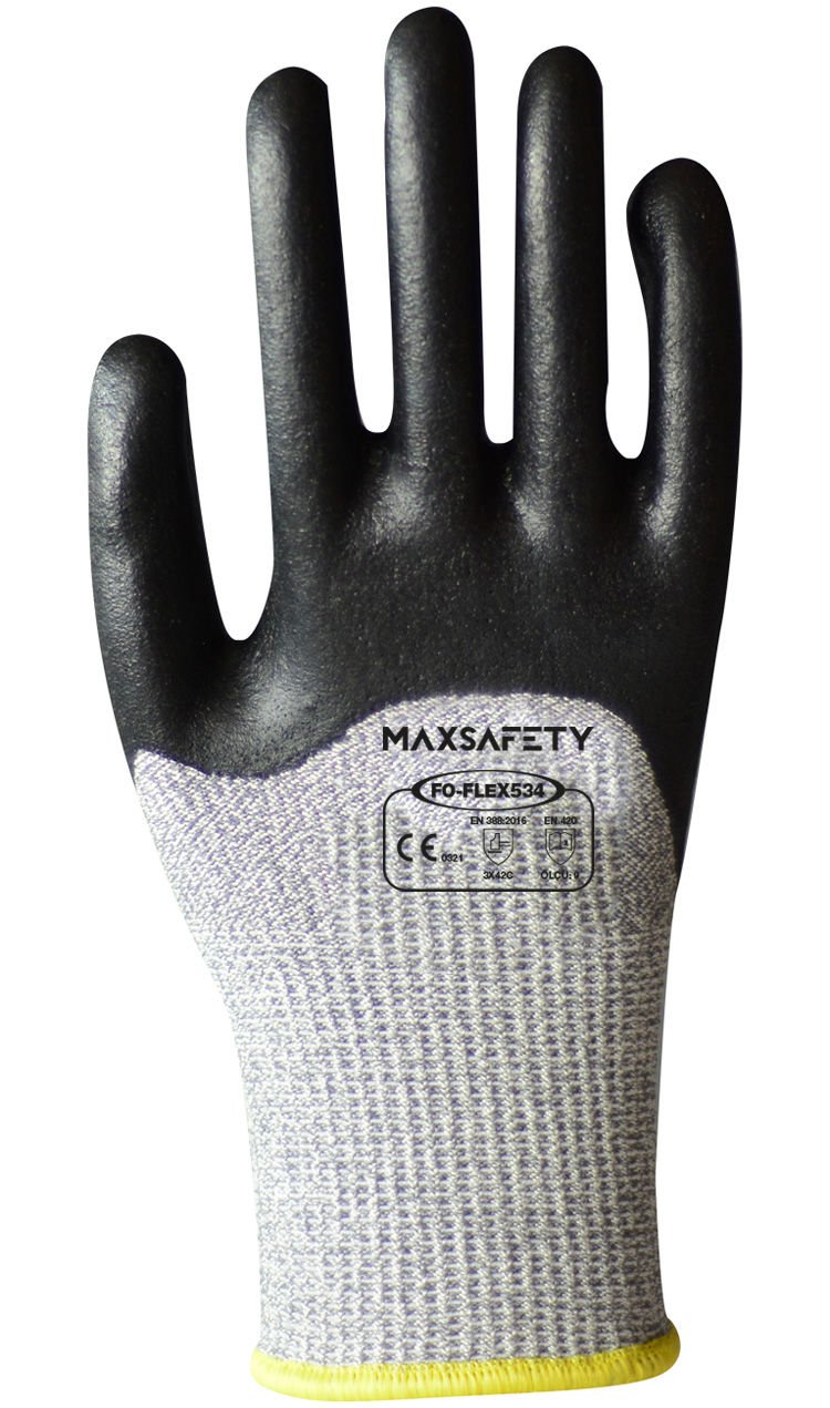 MAXSAFETY FOFLEX-534 3/4 FOAM NITRILE COATED GLOVES HPPE LINED