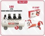 Full Set 6 Kuletaş Süper Sessiz Yağsız Kompresör 100 Litre +5 Li Havalı Alet Seti