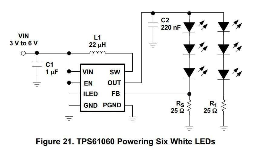 TPS61060DRBR  LED Lighting Drivers 15V 400mA Switch 1MHz Boost Converter