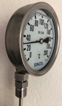 SINOX100 Alttan çıkışlı 0-200°C G½ Silikon yağlı Kadranlı Termometre