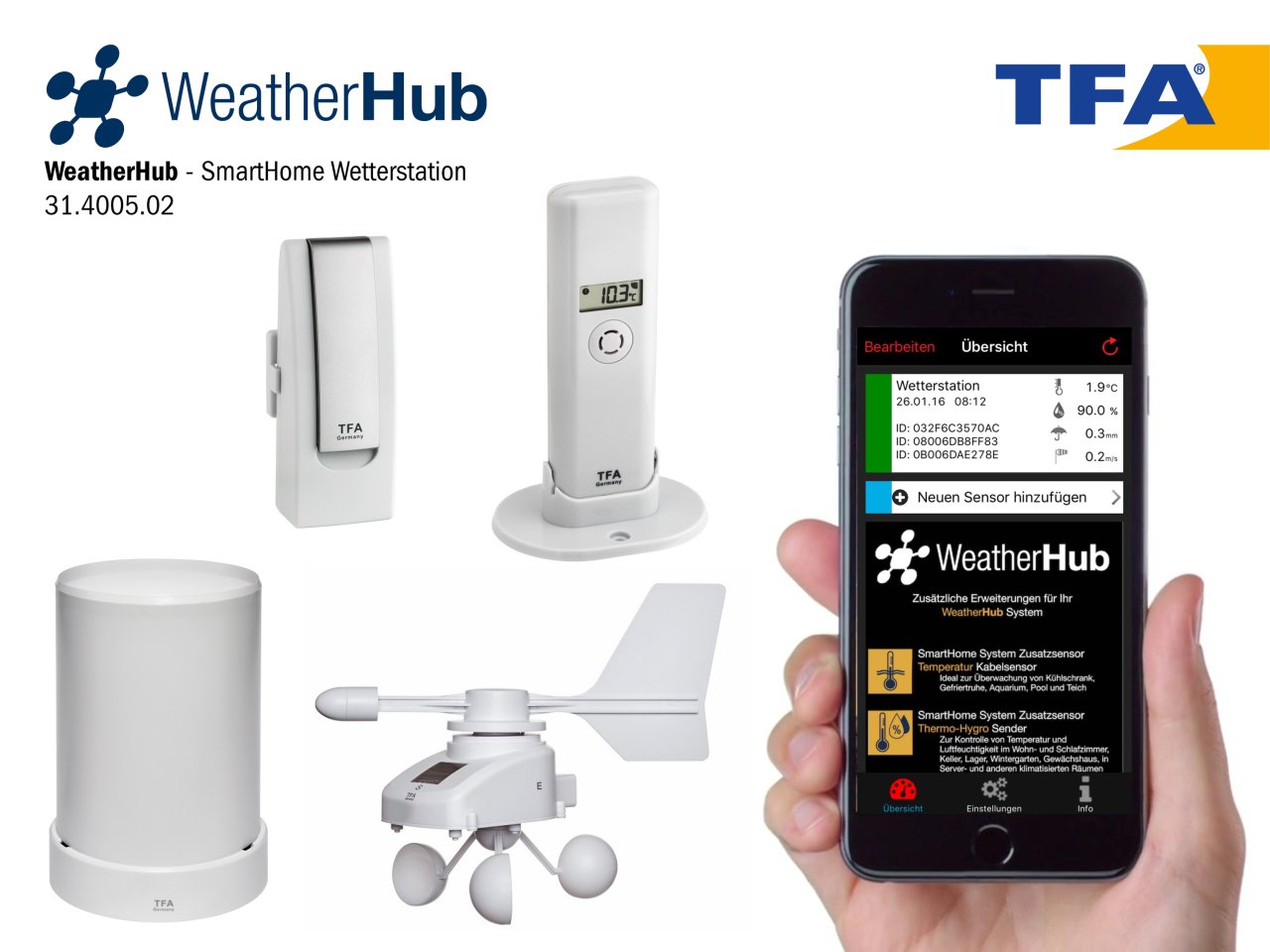 TFA 31.4005.02 Weatherhub  Klima, Rüzgar ve Yağmur ölçerli İstasyon