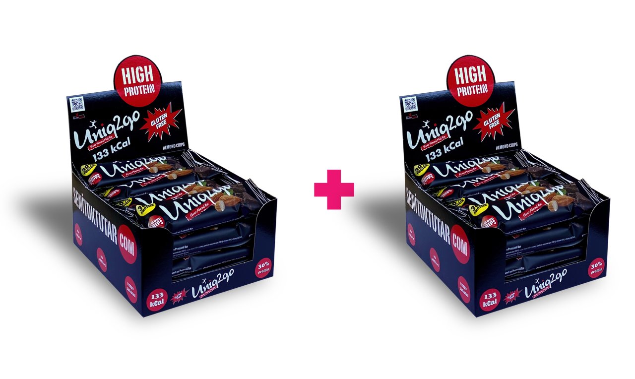 Uniq2go Power MIDI 38g. 16lı kutu 2x Kutu %100 Doğal badem parçacıklı proteinli bar (toplam 32 adet)