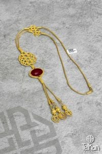 Hürrem Sultan Model Kırmızı Akik Taşlı Püsküllü Kazaziye Gold Gümüş Kolye