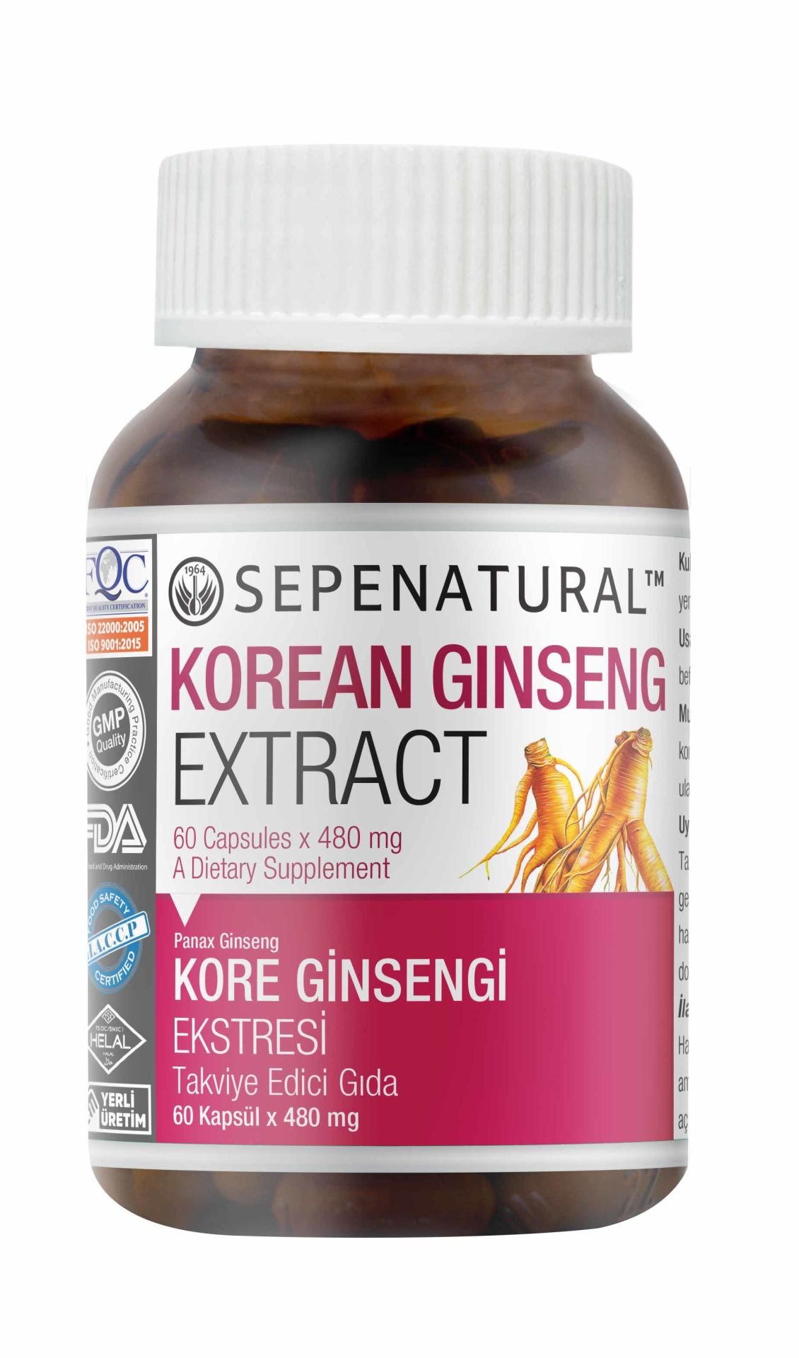 Korean Ginseng Ekstrakt 60 Kapsül 480 mg Ginseng Ekstresi Extract