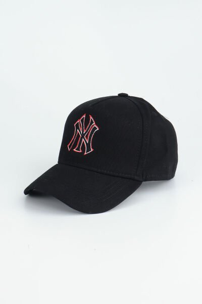 NY Siyah Kırmızı Logolu Baseball Cap Şapka - Siyah