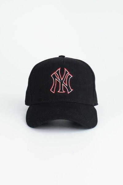 NY Siyah Kırmızı Logolu Baseball Cap Şapka - Siyah