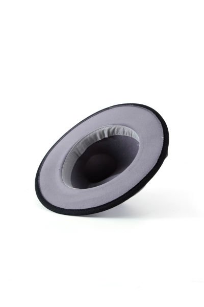 Gri Siyah Degrade Çift Renk Deri Kuşak Detaylı Fötr Şapka