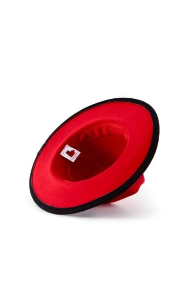 Kırmızı Siyah Degrade Çift Renk Deri Kuşak Detaylı Fötr Şapka