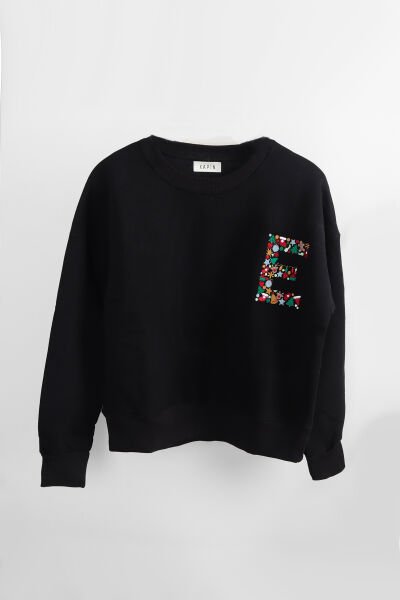 Kişiye Özel Harf Seçilebilir Yeni Yıl Temalı Sweatshirt