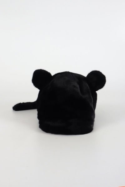 Peluş Kürk Kulaklı Kuyruklu Şapka - Siyah
